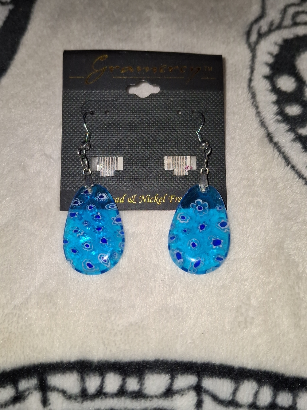 Blue Floral Teardrop Earrings by Unbranded